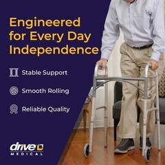 Drive Medical Two-Button Folding Walker w/ Wheels Desk Arms Dual Push 5in Silver