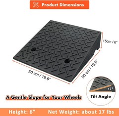 Weather-Resistant Rubber Curb Ramps – 2 PCS, 19.6″ x 19.6″ x 6″ for Safe Access