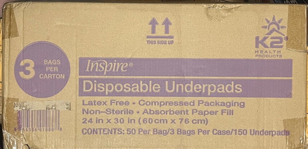 Inspire Disposable 150 Pcs. Underpads Latex Free,Compressed Packaging Non-Steril
