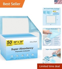 Multi-Functional XXL 30” x 36” Disposable Underpads – 50 Count, Quick Drying