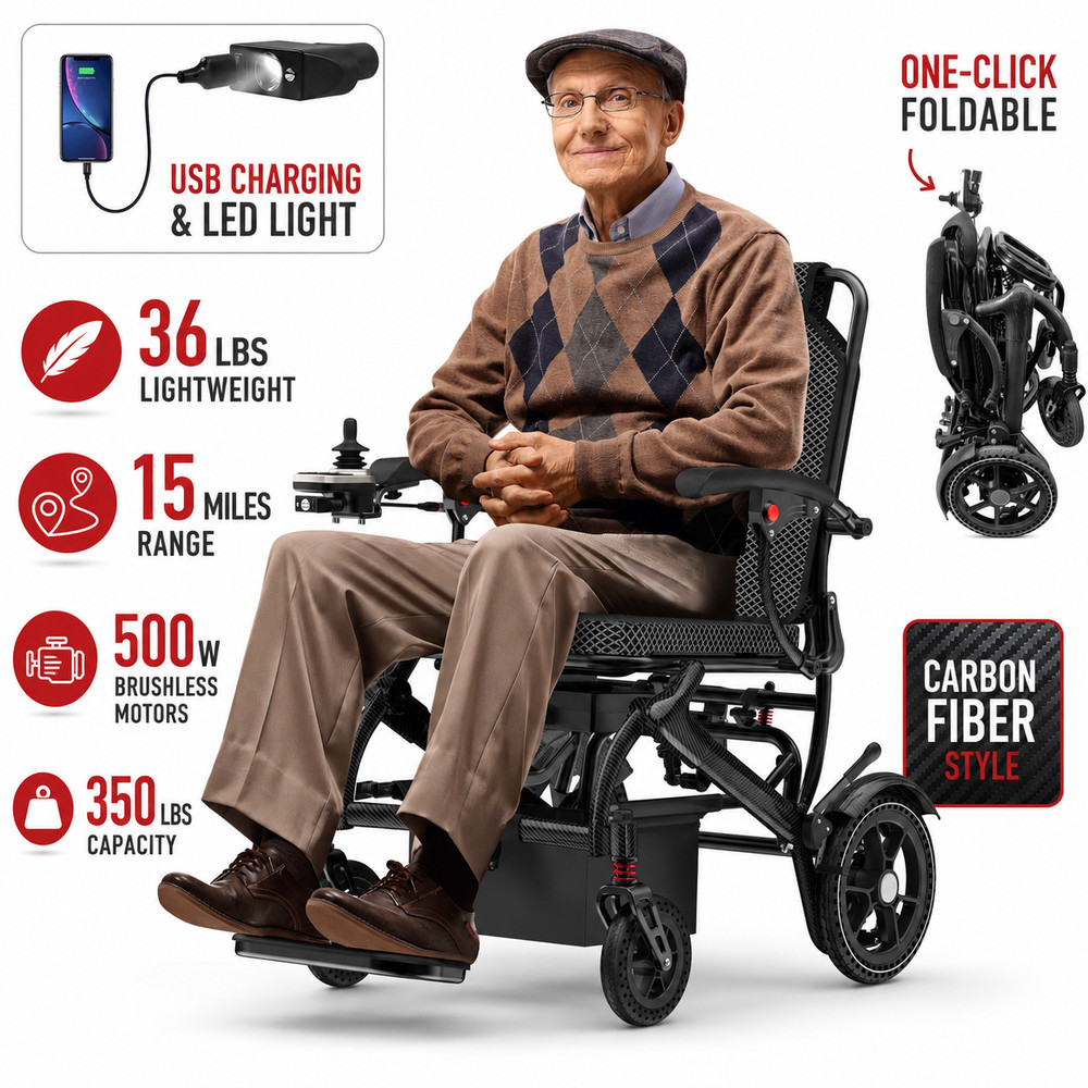 36LB Foldable Electric Wheelchair for Adults Lightweight 350LB Airline Approved
