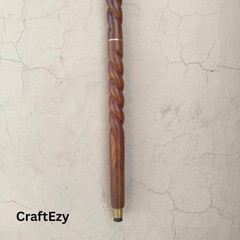Wooden Walking Stick Brass Derby Floral Handle Cane Handmade Spiral Shaft 36″