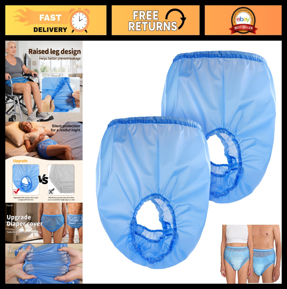2 Pack Waterproof Adult Incontinence Pants – Reusable Diaper Covers, Side Leak P