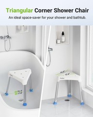 Triangular Corner Shower Chair Adjustable Bath Stool Seat White Holds 400LBS