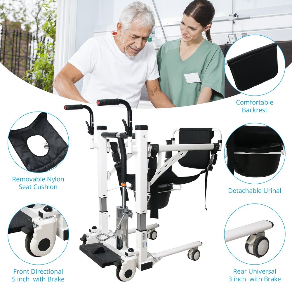 GRAVEE Hydraulic Patient Transfer Lift Chair, Height Adjustable Wheelchair