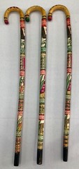Hand Carved Wooden Cane Walking Stick Mexican Aztec Hand Painted Made in Mexico