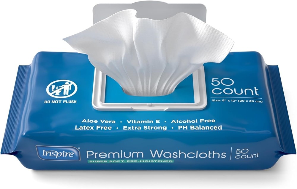 Disposable Adult Wash Cloths with Aloe Vera – 50 Pack 8×12 Size for Caregivers