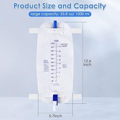 5 Pack 1000Ml Leg Bag Urinary Drainage Bag with anti Reflux Valve, 33.8Oz Large