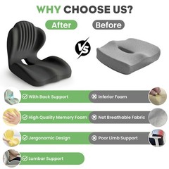 Memory Foam Seat Cushion with Back Support Orthopedic Tailbone Pain Relief Cush