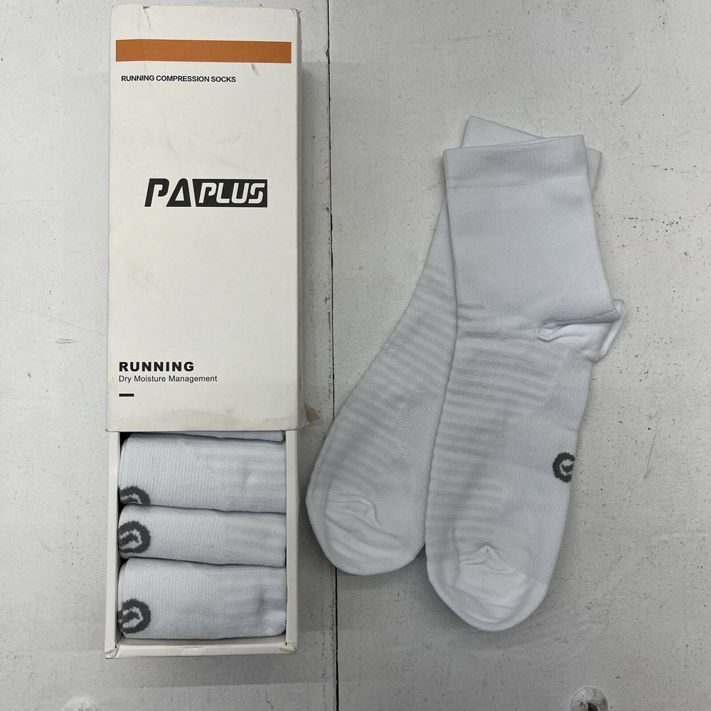 PA Plus White Running Compression Socks 6-Pairs Crew Adult Size L-XL