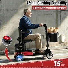 4 Wheel Mobility Scooter for Adults 350W Electric Travel Scooter 350 lbs Red