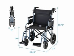 NOVA Bariatric Transport Chair, 400lbs Capacity, XL 22″ Seat, 12” Rear Wheels