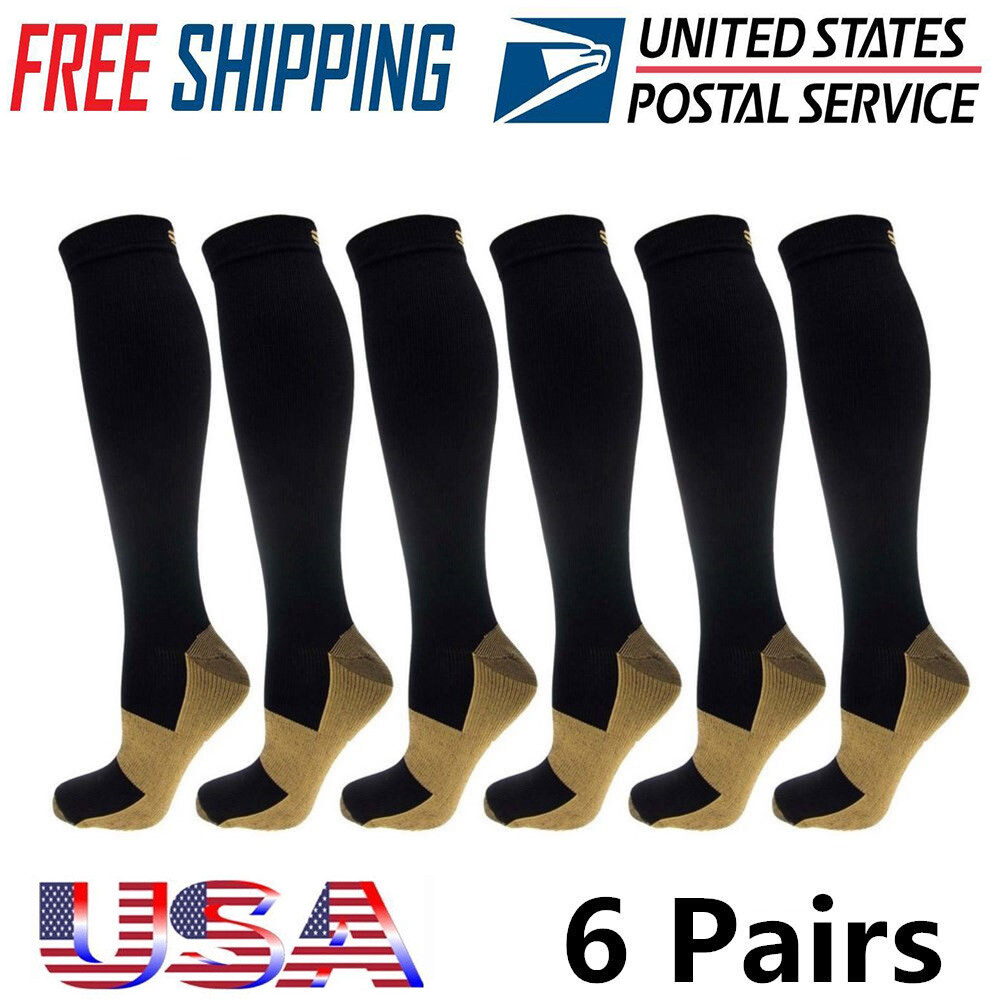 6 Pairs Compression Socks Knee High 20-30mm Hg Graduated Support Men’s Women’s