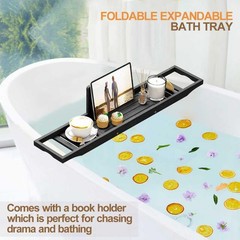 Bathtub Tray Caddy Black – Bath Tray Black – Bath Tub Table Tray Caddy – Bamb…