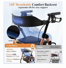 Cosydora R402 Rollator Walker with Seat 13.6 lb Lightweight 8″ Wheels, Orange