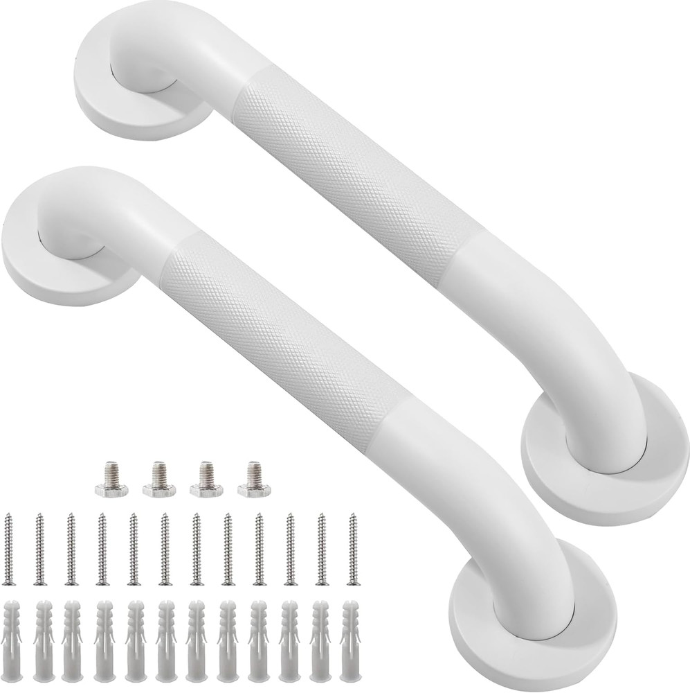 Shower Grab Bar, 2 Pack 12 Inch White Bathroom Grab Bar, 1.25″ Diameter 304 Stai