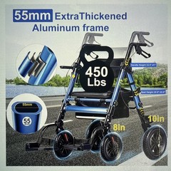 2 in 1 Rollator Walker & Transport Chair, Folding, 450 Lbs, 10” R/8” F Wheels