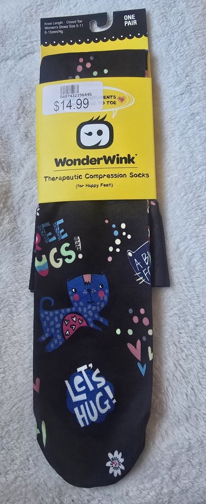 WonderWink 480 HNS 1SZ Compression Socks Knee Length Closed Toe Black Polyester
