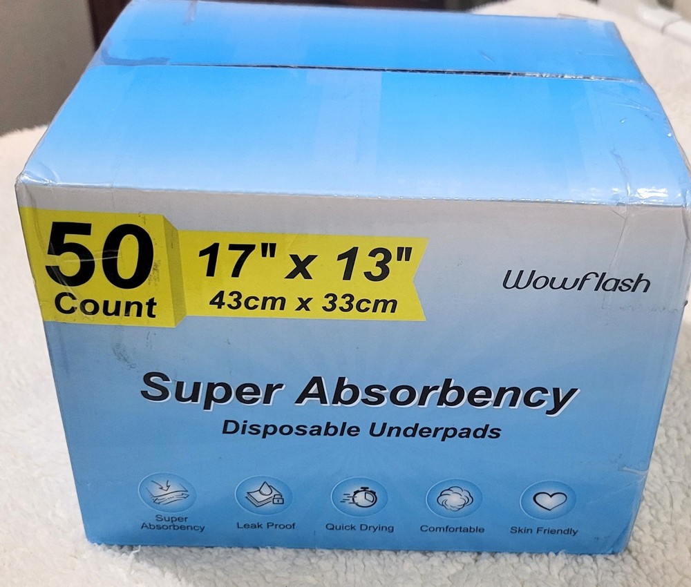Wowflash 50 Count Super Absorbency Disposable Underpads,Leakproof Quick Drying‼️