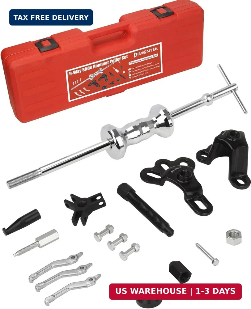 9-Way Slide Hammer Puller Set, Front Wheel Hub Remover & Rear Wheel Axle Removal
