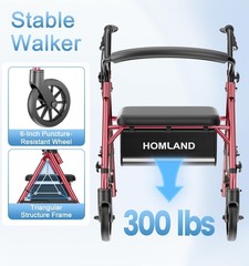 16 Pounds Lightweight Walkers for Seniors with Seat, Narrow Rolling Walker wi…