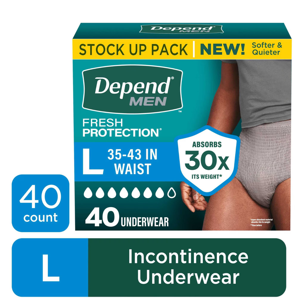 Depend Fresh Protection Men’s Incontinence Underwear Large 40 Count