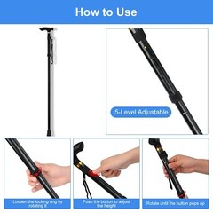 Adjustable Height Folding Cane Lightweight Portable with Wrist Strap Black