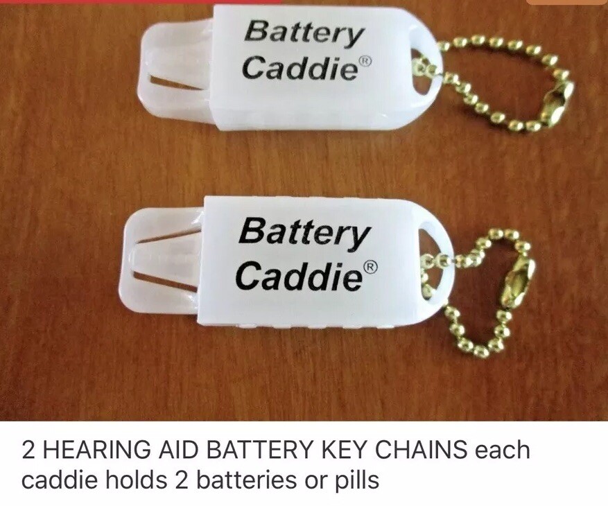 Hearing Aid Battery Caddie Keychain 2 Pack Holds 2 Batteries or Pills USA SELLER