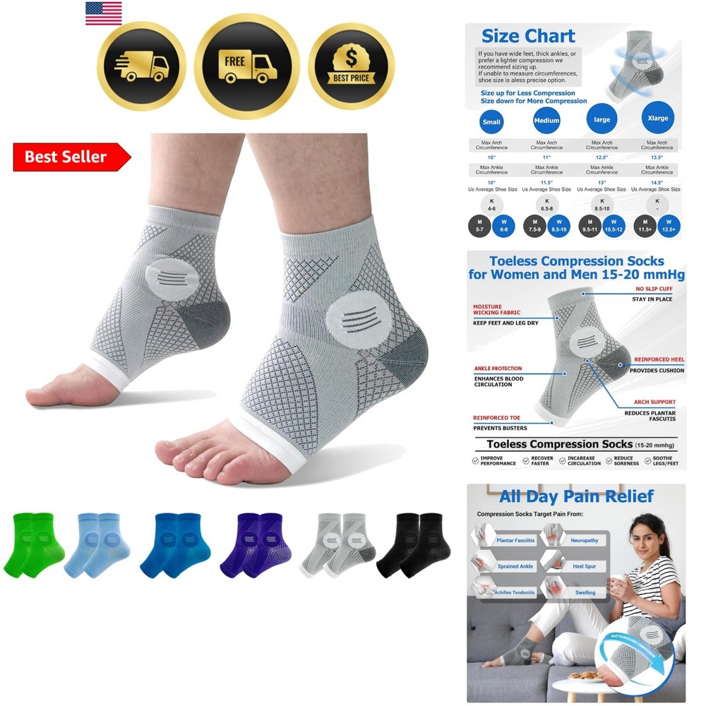 6Pairs Toeless Compression for Women Men – 15-20 mmHg Medical Grade Support f…