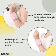 BraceUP Wrist Compression Strap and Support Brace, One Size Adjustable, Pink