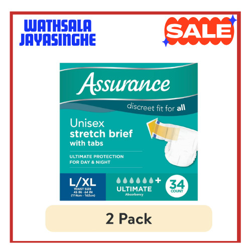2 Pack Assurance Stretch Briefs With Tabs L XL 34 Count Unisex Adult