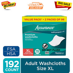 Assurance Premium Disposable Washcloths Pre-Moistened Body Wipes, XL, 192 Ct