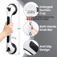 TAILI Shower Grab Bar 2-Pcs 16.8 Inch Suction Cup for Bathroom Bathtub Grip,Blk