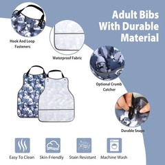Adult Bibs with Crumb Catcher,3Pack Adjustable for Navy Blue