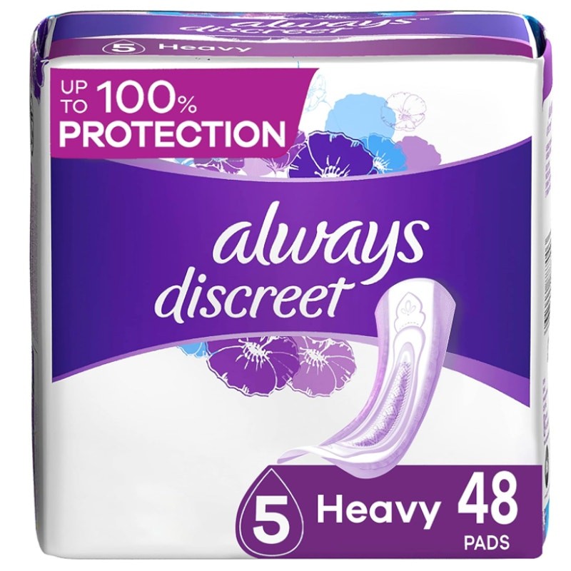 Always Discreet Incontinence Pads Heavy Absorbency 48ct Fragrance-Free Modern