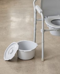 Drive Bedside Commode Chair, Gray, Adjustable Height, Padded Armrests & Lid
