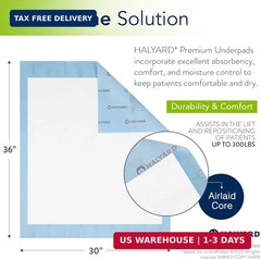HALYARD Premium Disposable Underpads, 30 x 36 Inches Chux Pads – Blue, Pack of 1