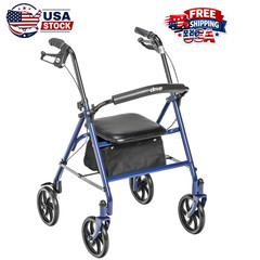 Drive Medical Four Wheel Rollator Rolling Walker with Fold Up Removable Back Sup
