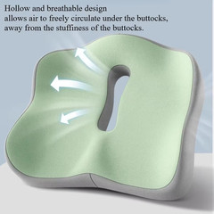 Memory Foam Seat Cushion – Ergonomic Support, Washable Polyester, Light Green/Gr