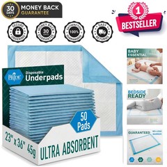 23×36 Blue/White Incontinence Bed Pads – 50 Count for Enhanced Hygiene & Comfort