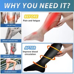 15-20mmHg Graduated Compression Support Socks Knee High Men Women S~XL (3 Pairs)