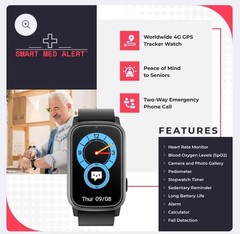 Smart Med Medical Alert Rectangular Smart Watch For Seniors | Fall Detection