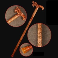 New Peach Wood Carved Walking Stick Cane Crutch Climbing Wooden Walker