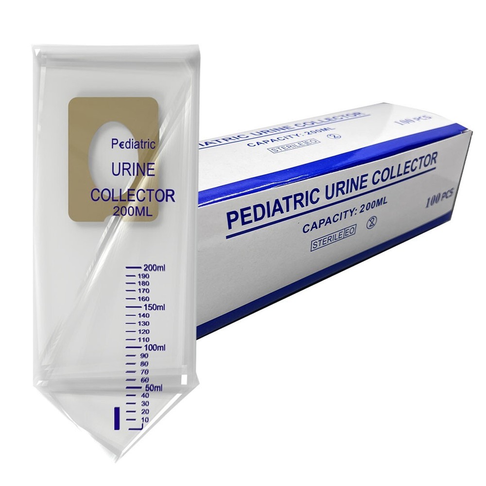 Pediatric Urine Bag Collector Sterile 200 ml, Infant Clear Pee Holder box of 100