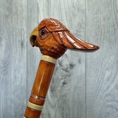 Cane Walking Stick Wooden carved Handmade – Parrot Cockatoo Red
