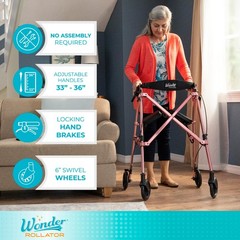 Lightweight Folding Rollator Walker with Seat for Seniors, 4-Wheel Mobility Aid,