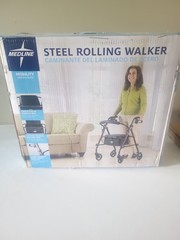 Medline Steel Rollator Walker for Adult Mobility Impairment Burgundy 350 lb.