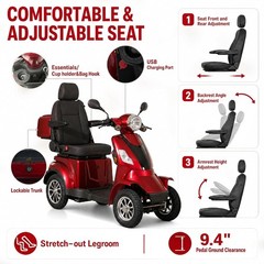 HS4W-A2R Heavy Duty 4 Wheel Mobility Scooters for Seniors & Adults 1000W 60V