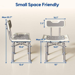 16.5 In. W Aluminum Shower Chair with Back in White, Adjustable Height, 350 Lb.