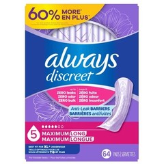 Always Discreet Maximum Absorbency Long Incontinence Pads 64 Count, New